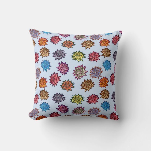 Spiked Rose Print, Modern Style Floral Pattern Cushion (Front)