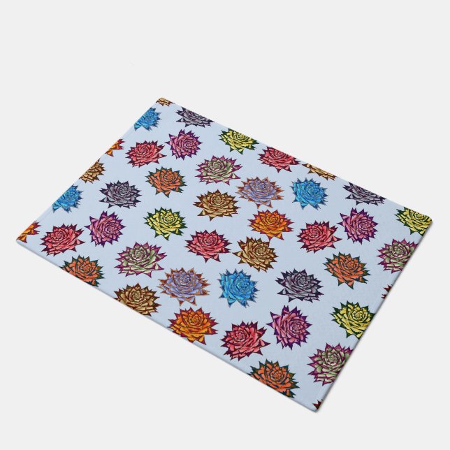 Spiked Rose Print, Modern Style Floral Pattern Doormat (Angled)