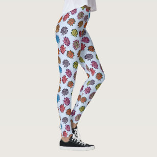 Spiked Rose Print, Modern Style Floral Pattern Leggings
