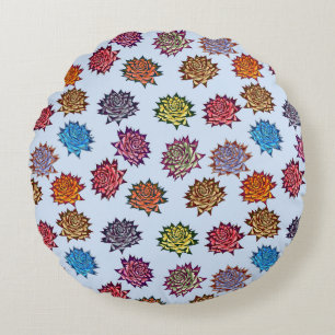 Spiked Rose Print, Modern Style Floral Pattern Round Cushion