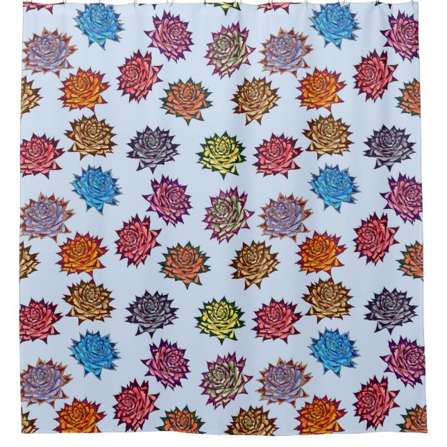 Spiked Rose Print, Modern Style Floral Pattern Shower Curtain (Front)