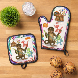 Spike's balloon monkey magic oven mitt & pot holder set