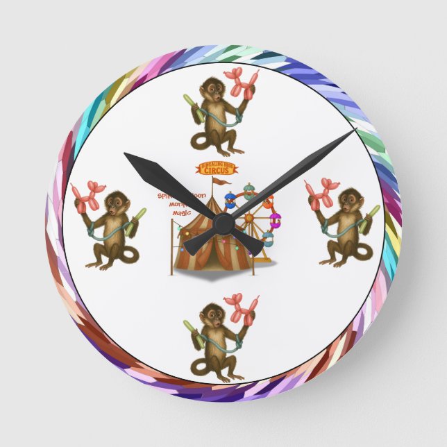 Spike's balloon monkey magic round clock (Front)