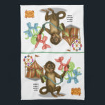 Spike's balloon monkey magic tea towel<br><div class="desc">Spike rarely sits still, unless he’s twisting balloons into incredible creations. With nimble little fingers and boundless imagination, he crafts whimsical balloon animals faster than you can blink. His cheerful chatter and playful nature make him a favourite among circus visitors of every age. You can find lots of other Dingaling...</div>