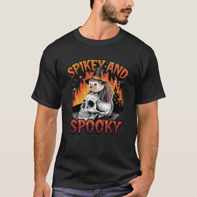 Spikey and Spooky" Witch Hedgehog Halloween T-Shirt (Front)