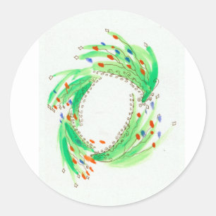 Spikey Green Orange Blue Christmas Wreath Classic Round Sticker