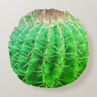 Spikey Look Natural Green Cactus Round Cushion
