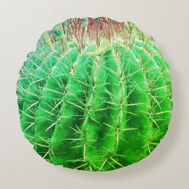Spikey Look Natural Green Cactus Round Cushion (Front)