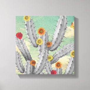 Spiky Cactus Flowers Collage Art Canvas Print