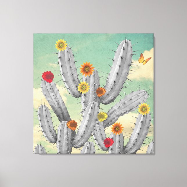 Spiky Cactus Flowers Collage Art Canvas Print (Front)