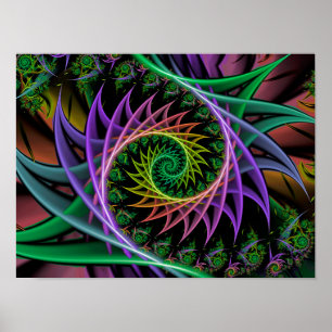 Spiky Vortex Spiral Abstract Floral Fractal Art Poster