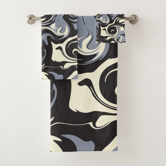 Spill - Black, Grey and Cream Bath Towel Set (Insitu)