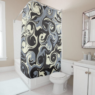 Spill - Black, Grey and Cream Shower Curtain