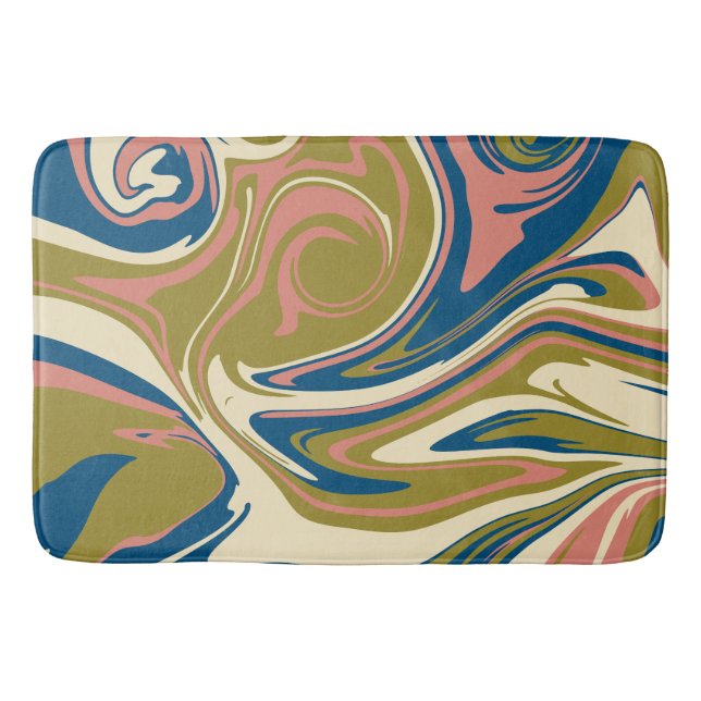 Spill - Blue, Olive Green, Pink and Cream Bath Mat (Front)