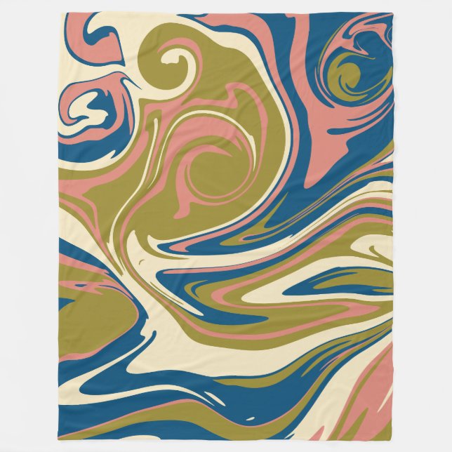 Spill - Blue, Olive Green, Pink and Cream Fleece Blanket (Front)