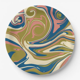 Spill - Blue, Olive Green, Pink and Cream Paper Plate