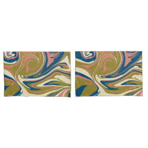 Spill - Blue, Olive Green, Pink and Cream Pillowcase