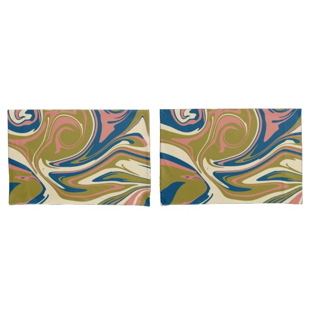 Spill - Blue, Olive Green, Pink and Cream Pillowcase (Front-Set)