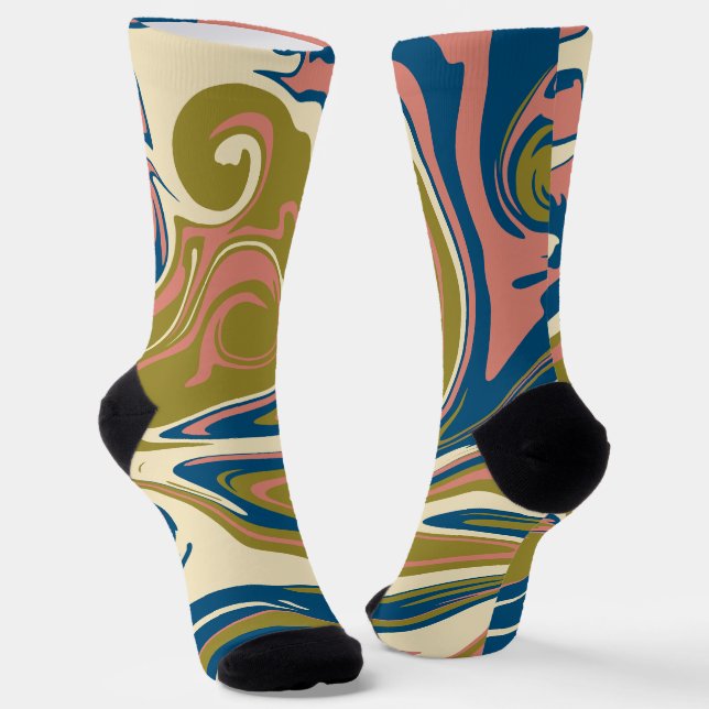 Spill - Blue, Olive Green, Pink and Cream Socks (Angled)