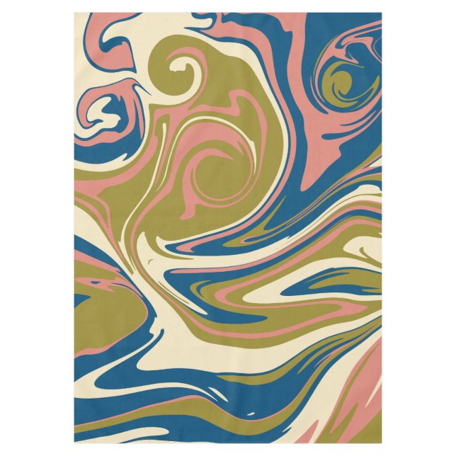 Spill - Blue, Olive Green, Pink and Cream Tablecloth (Front)