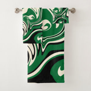 Spill - Green, Cream and Black Bath Towel Set