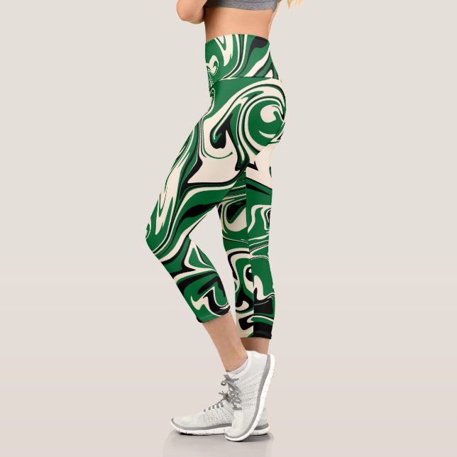 Spill - Green, Cream and Black Capri Leggings (Left)