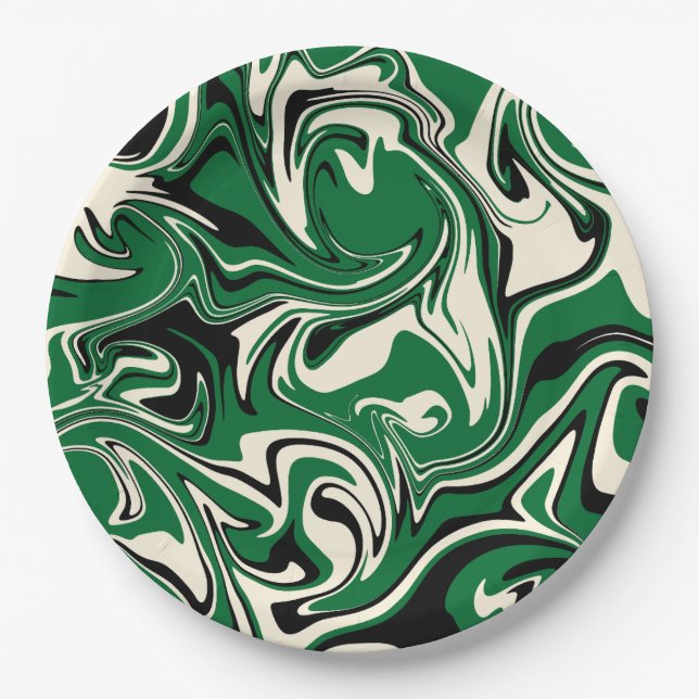 Spill - Green, Cream and Black Paper Plate (Front)