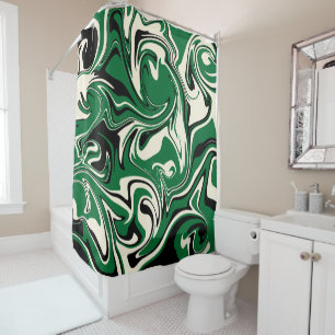 Spill - Green, Cream and Black Shower Curtain