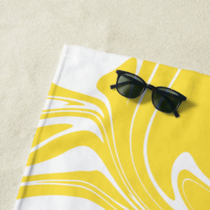 Spill - Lemon Yellow and White  Beach Towel