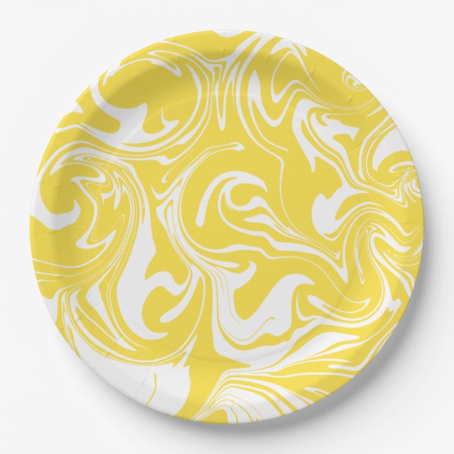 Spill - Lemon Yellow and White Paper Plate (Front)