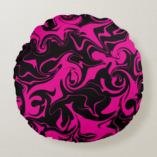 Spill - Magenta and Black Round Cushion (Front)