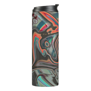 Spill o traces in gray, living coral and cyan thermal tumbler