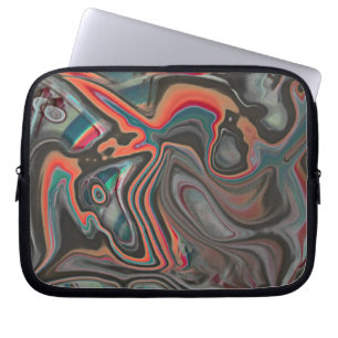 Spill o traces in grey, living coral and cyan laptop sleeve