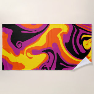 Spill - Orange, Black, Pink and Yellow Beach Towel