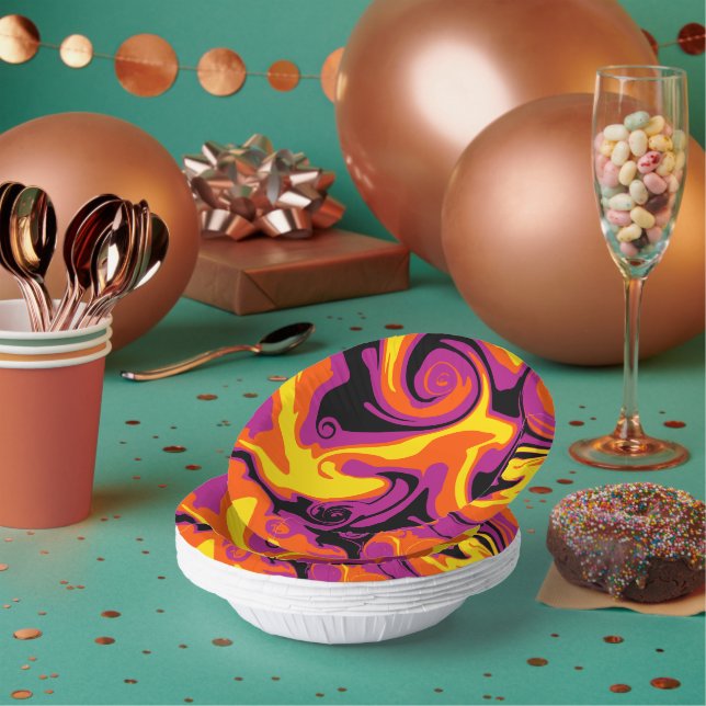 Spill - Orange, Black, Pink and Yellow Paper Plate (Multi)