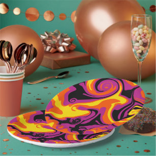 Spill - Orange, Black, Pink and Yellow Paper Plate