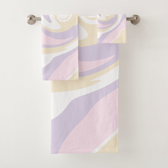 Spill - Pastel Pink, Yellow and Purple Bath Towel Set (Insitu)