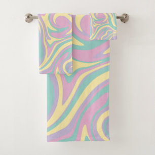Spill - Pastel Pink, Yellow, Purple and Green Bath Towel Set