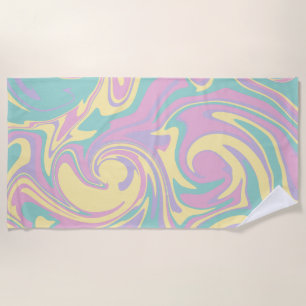 Spill - Pastel Pink, Yellow, Purple and Green Beach Towel