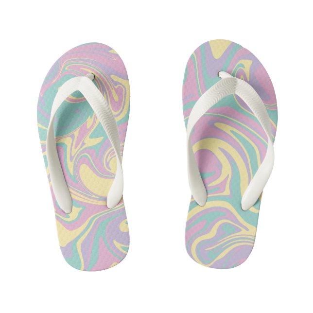 Spill - Pastel Pink, Yellow, Purple and Green  Kid's Flip Flops (Footbed)