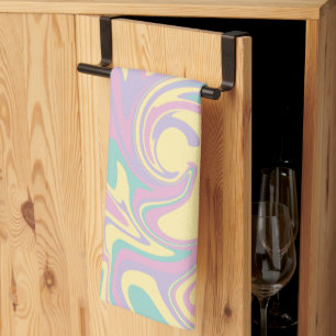 Spill - Pastel Pink, Yellow, Purple and Green Tea Towel