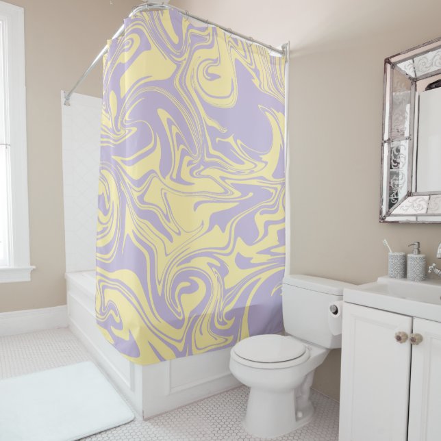 Spill - Pastel Yellow and Purple Shower Curtain (In Situ)