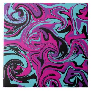 Spill - Pink, Purple, Blue and Black Throw Pillow Tile