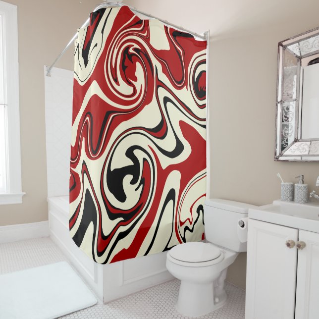 Spill - Red & Cream Shower Curtain (In Situ)