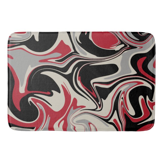 Spill - Red, Grey, Black and Bone White Bath Mat (Front)