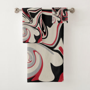 Spill - Red, Grey, Black and Bone White Bath Towel Set