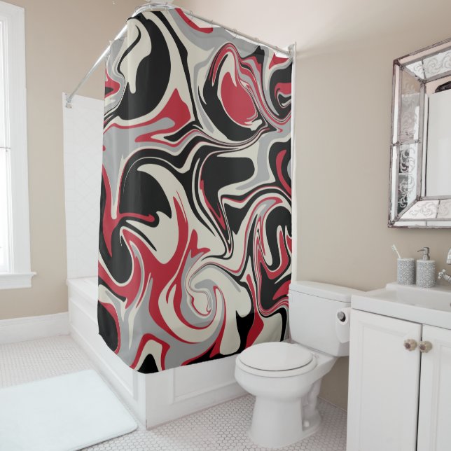 Spill - Red, Grey, Black and Bone White Shower Curtain (In Situ)
