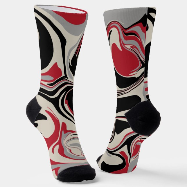 Spill - Red, Grey, Black and Bone White Socks (Angled)
