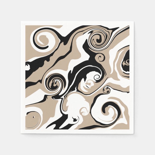Spill - Taupe, Black and White Napkin (Front)