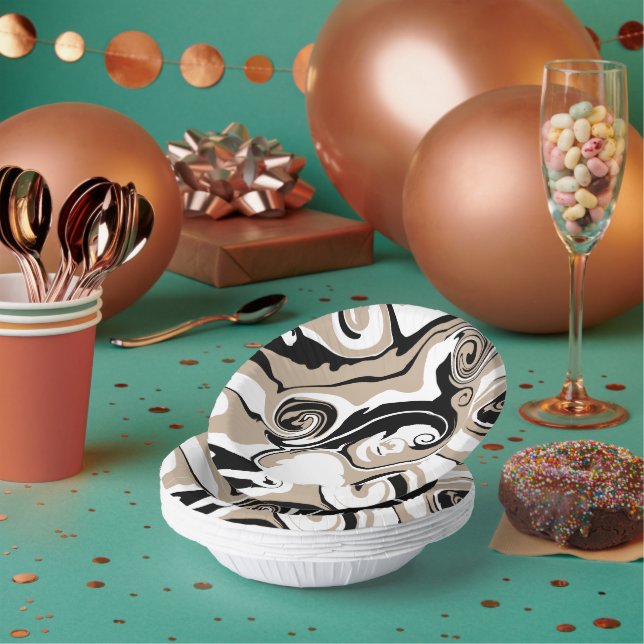 Spill - Taupe, Black and White Paper Plate (Multi)